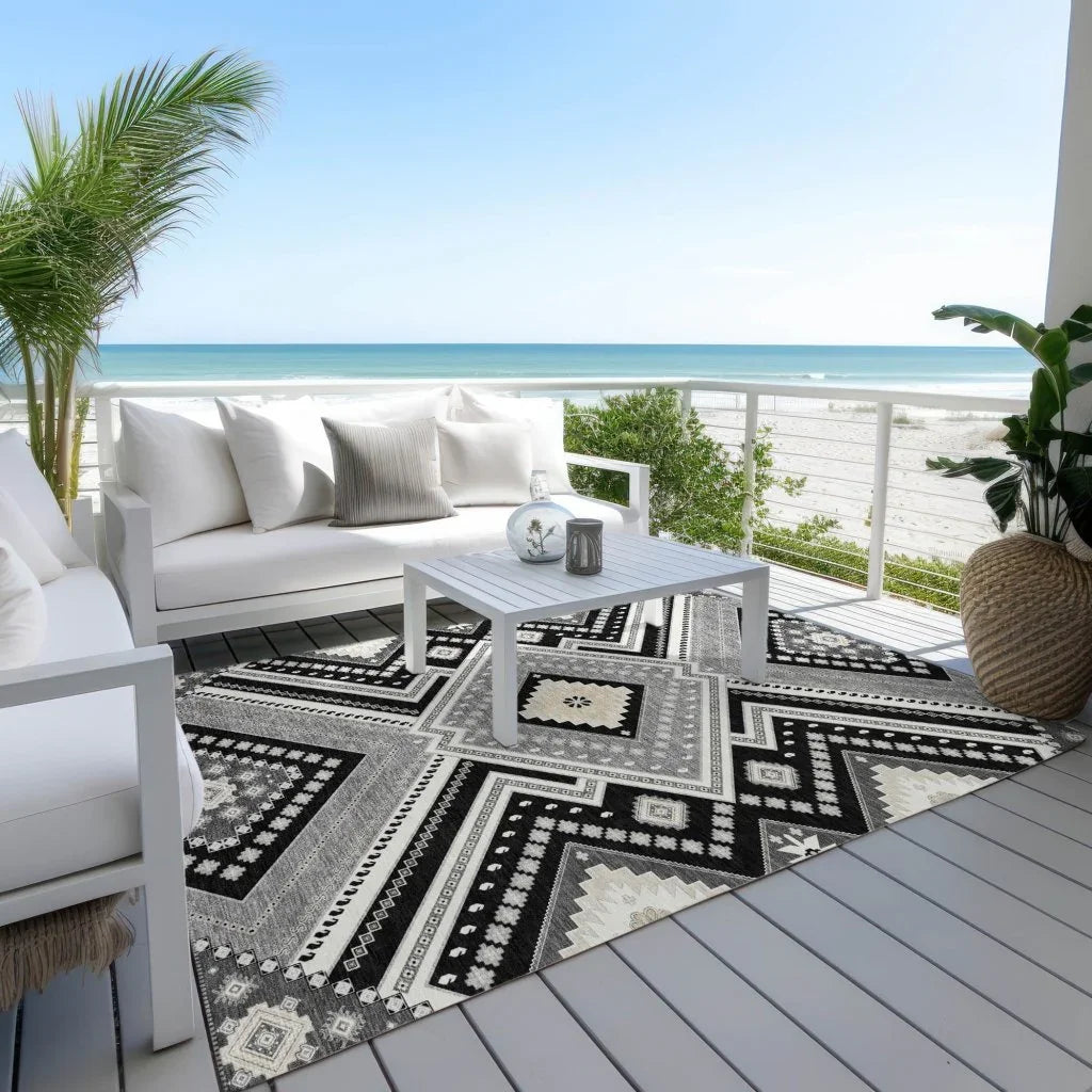 Solene Black Washable Indoor-Outdoor Rug-Outdoor Rugs-LOOMLAN Rugs-LOOMLAN