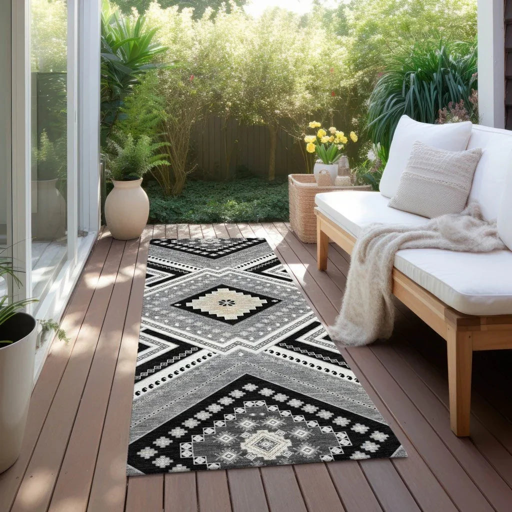 Solene Black Washable Indoor-Outdoor Rug-Outdoor Rugs-LOOMLAN Rugs-LOOMLAN