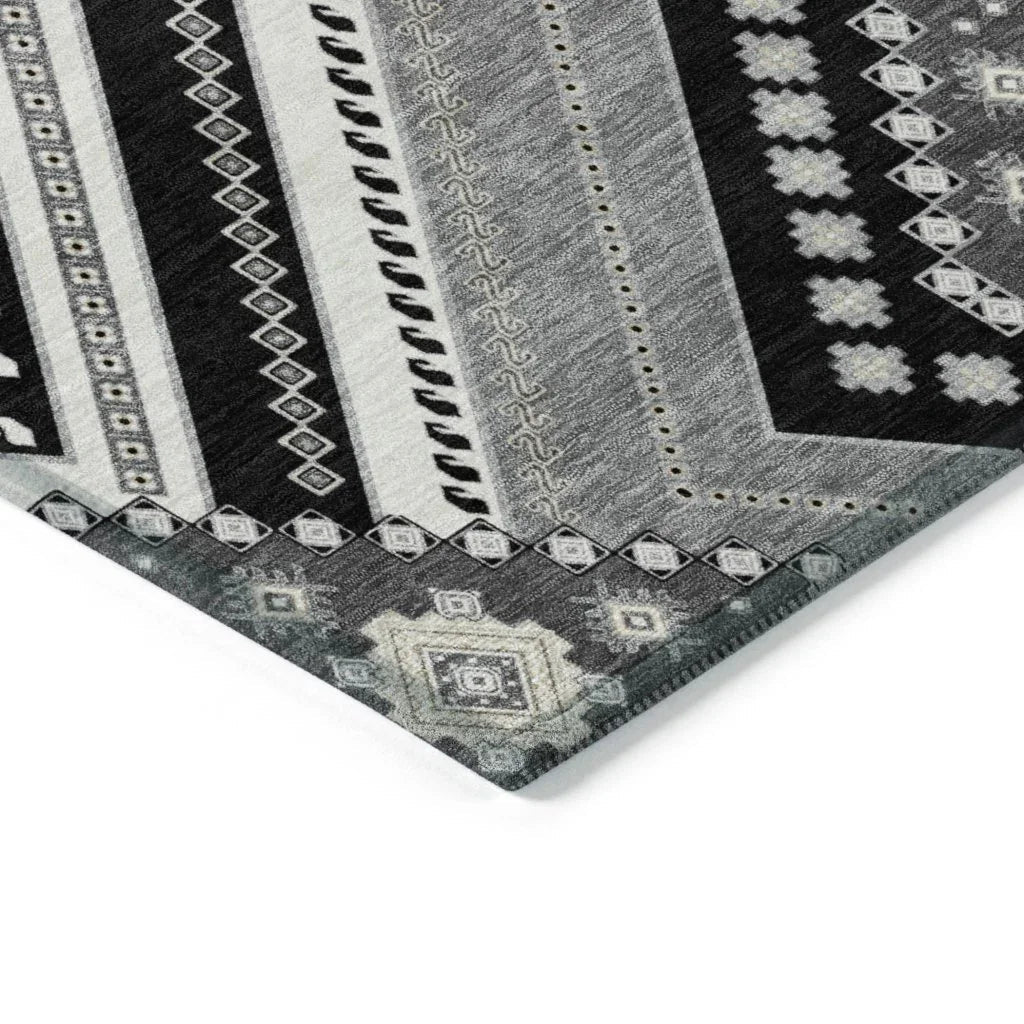 Solene Black Washable Indoor-Outdoor Rug-Outdoor Rugs-LOOMLAN Rugs-LOOMLAN
