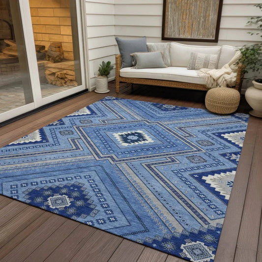 Solene Blue Washable Indoor-Outdoor Rug-Outdoor Rugs-LOOMLAN Rugs-LOOMLAN