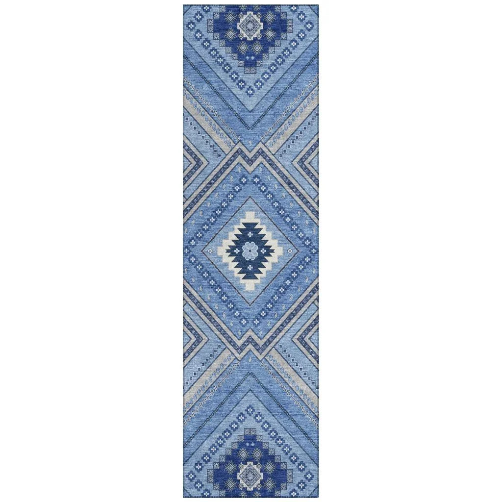Solene Blue Washable Indoor-Outdoor Rug-Outdoor Rugs-LOOMLAN Rugs-2'3" x 7'6"-LOOMLAN