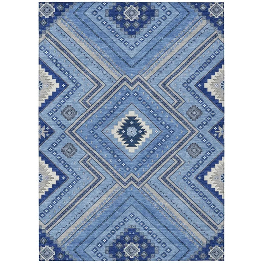 Solene Blue Washable Indoor-Outdoor Rug-Outdoor Rugs-LOOMLAN Rugs-2'6" x 3'10"-LOOMLAN