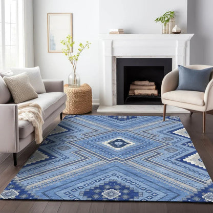 Solene Blue Washable Indoor-Outdoor Rug-Outdoor Rugs-LOOMLAN Rugs-LOOMLAN