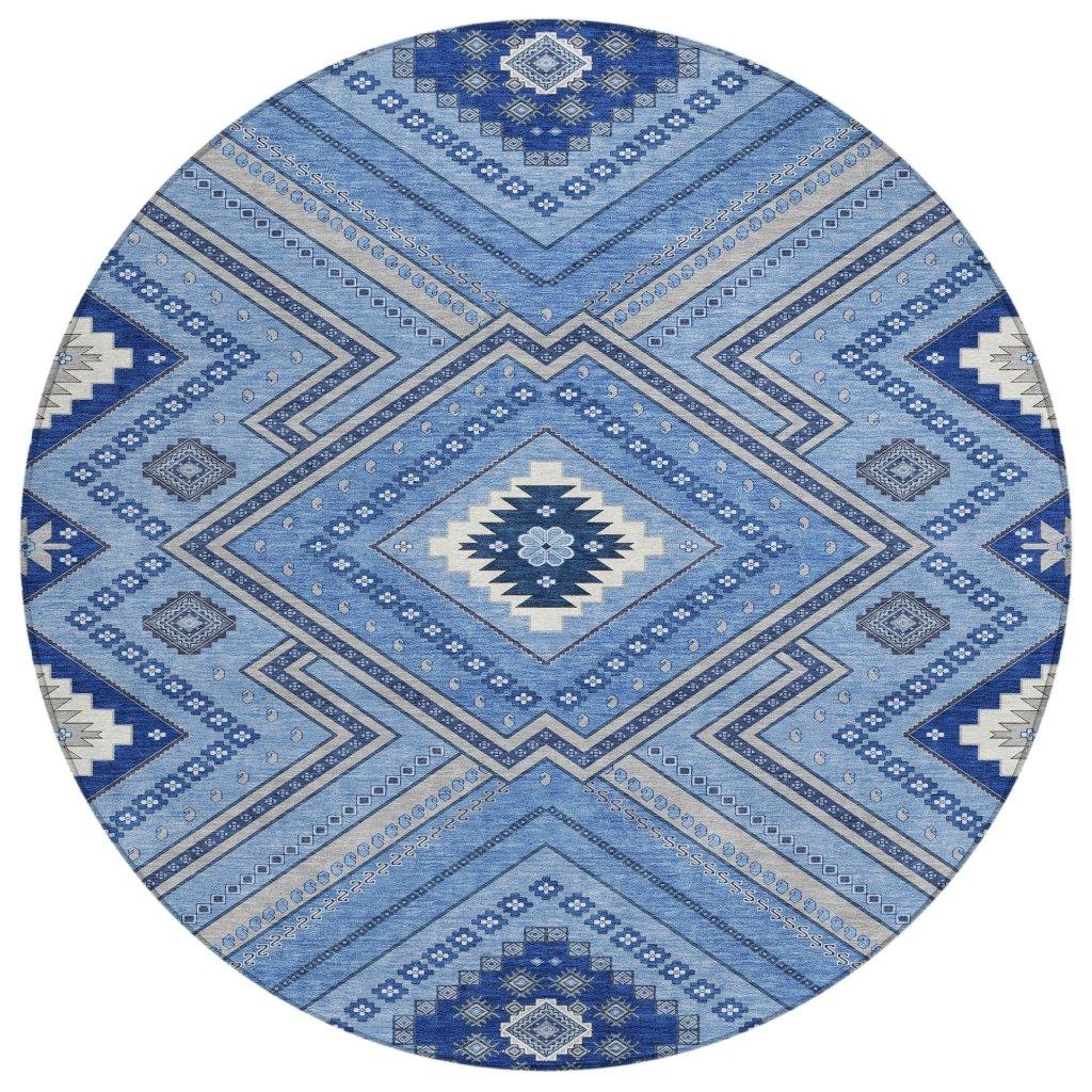 Solene Blue Washable Indoor-Outdoor Rug-Outdoor Rugs-LOOMLAN Rugs-8' x 8'-LOOMLAN