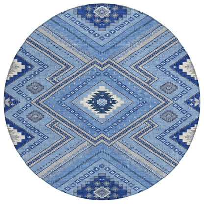 Solene Blue Washable Indoor-Outdoor Rug-Outdoor Rugs-LOOMLAN Rugs-8' x 8'-LOOMLAN