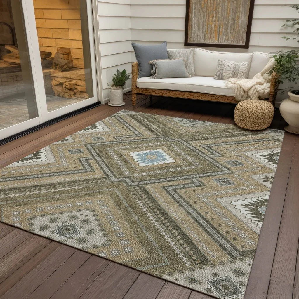 Solene Brown Washable Indoor-Outdoor Rug-Outdoor Rugs-LOOMLAN Rugs-LOOMLAN