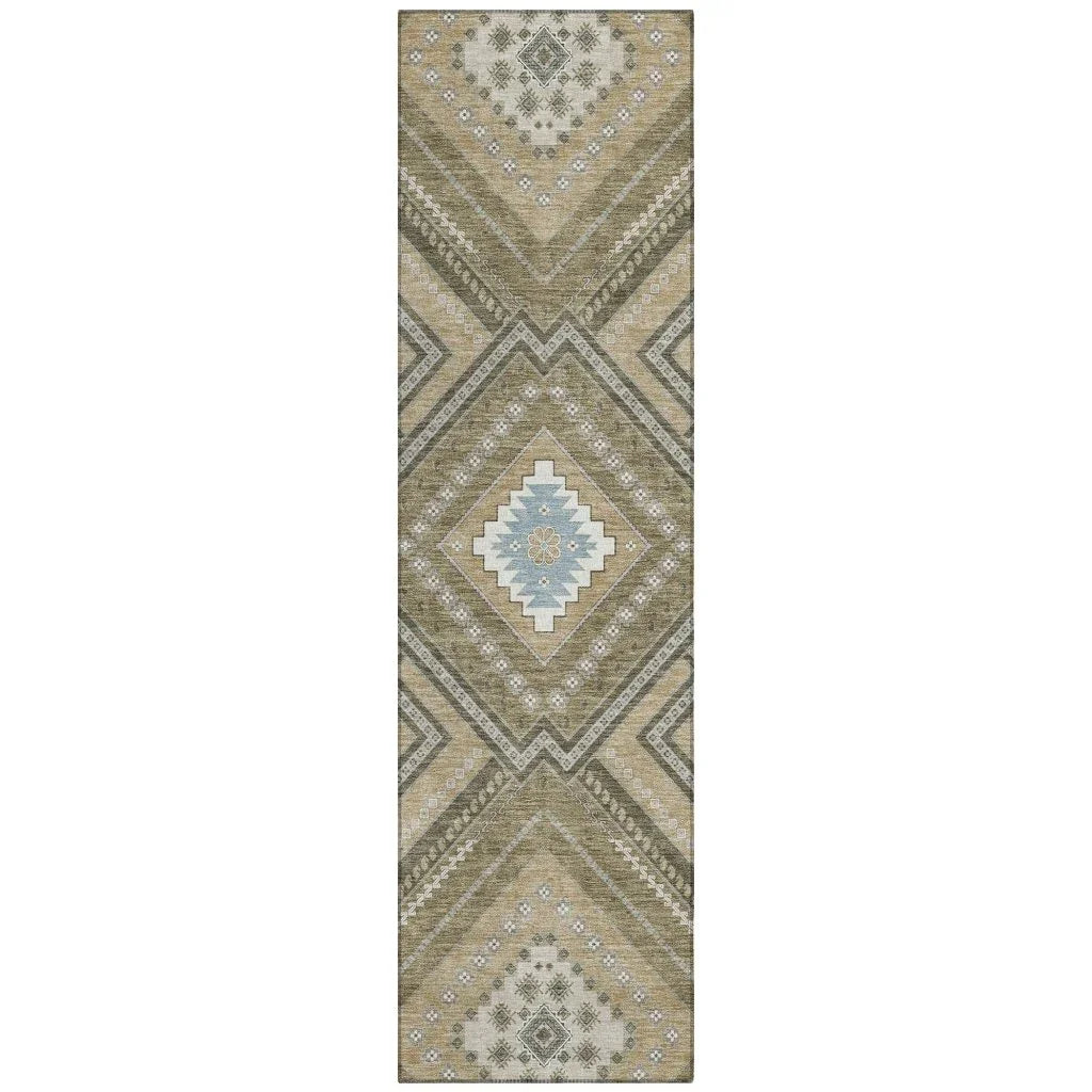 Solene Brown Washable Indoor-Outdoor Rug-Outdoor Rugs-LOOMLAN Rugs-2'3" x 7'6"-LOOMLAN