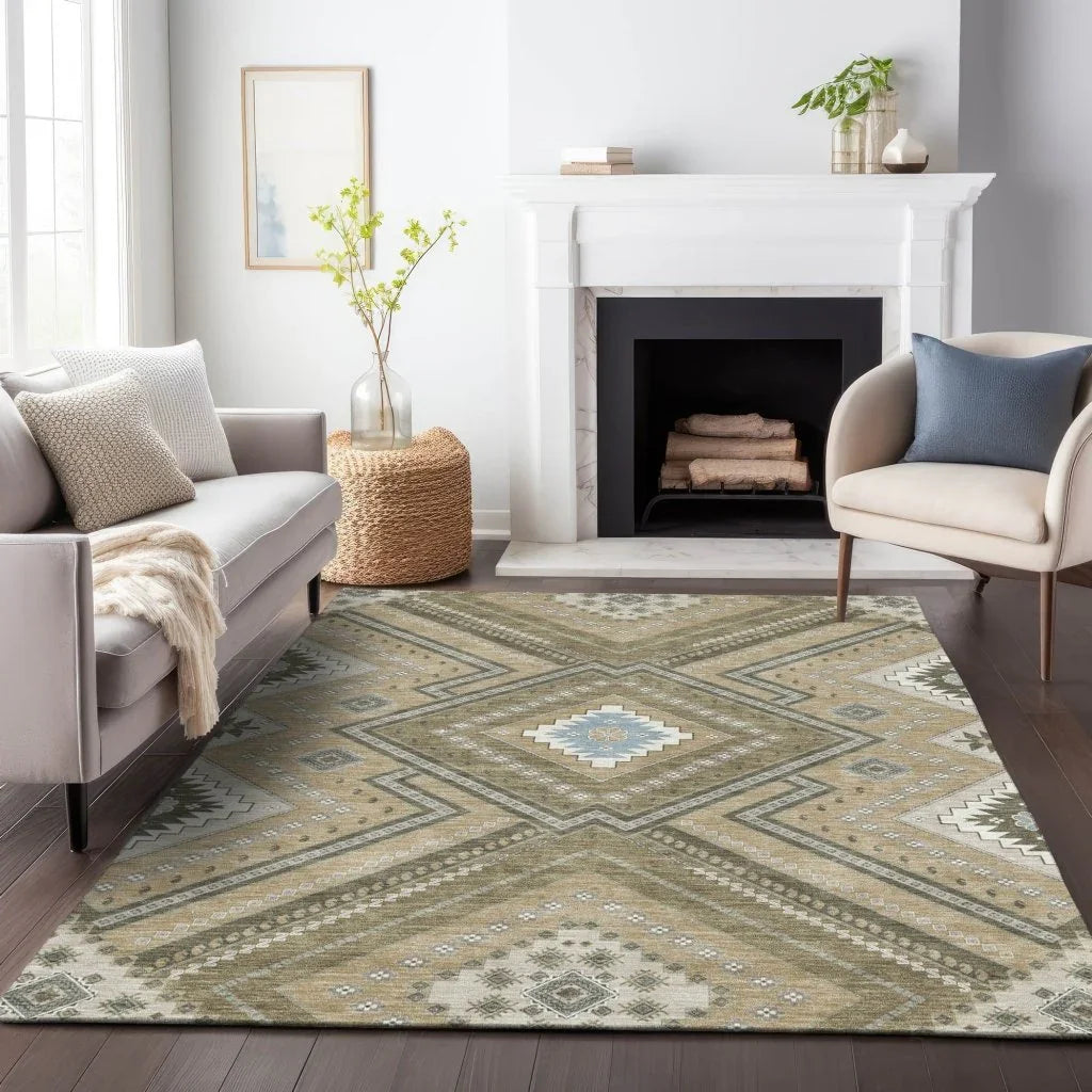 Solene Brown Washable Indoor-Outdoor Rug-Outdoor Rugs-LOOMLAN Rugs-LOOMLAN