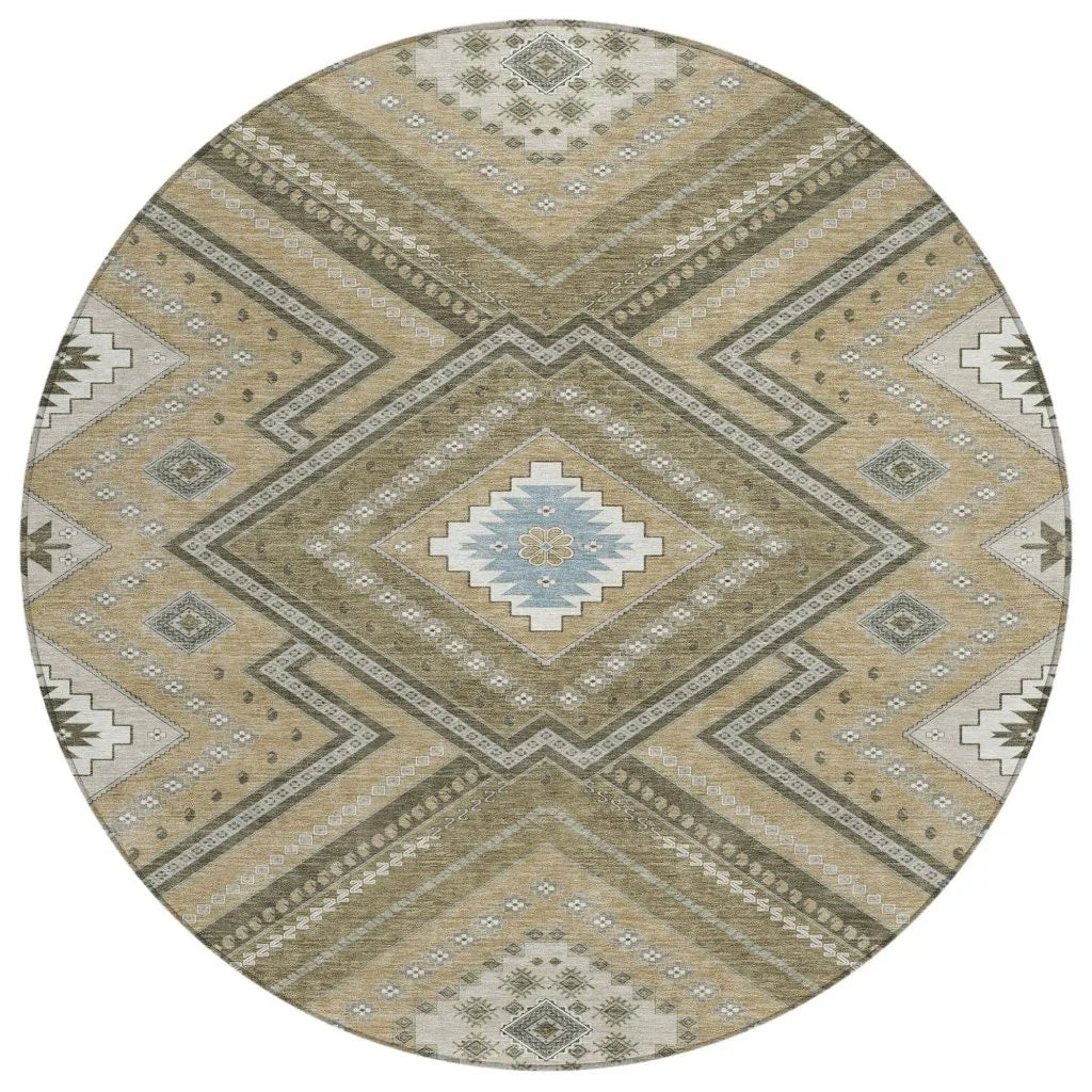 Solene Brown Washable Indoor-Outdoor Rug-Outdoor Rugs-LOOMLAN Rugs-8' x 8'-LOOMLAN