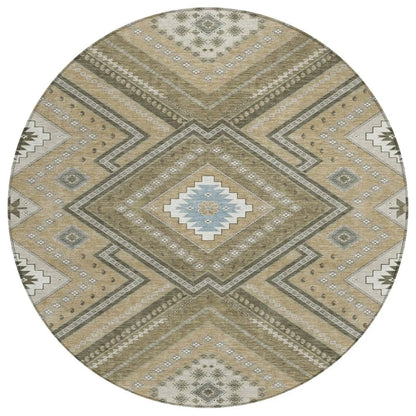 Solene Brown Washable Indoor-Outdoor Rug-Outdoor Rugs-LOOMLAN Rugs-8' x 8'-LOOMLAN