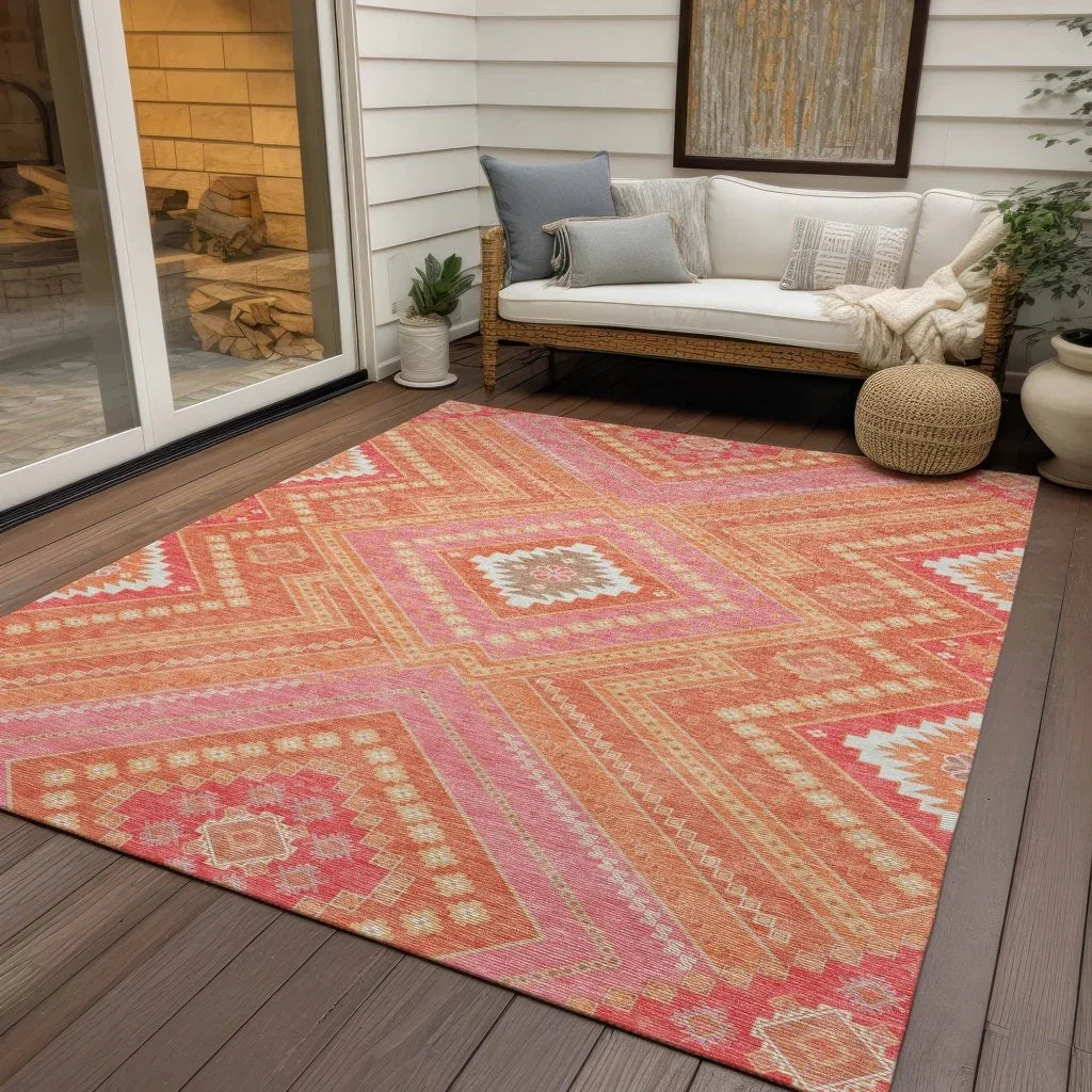 Solene Coral Washable Indoor-Outdoor Rug-Outdoor Rugs-LOOMLAN Rugs-LOOMLAN