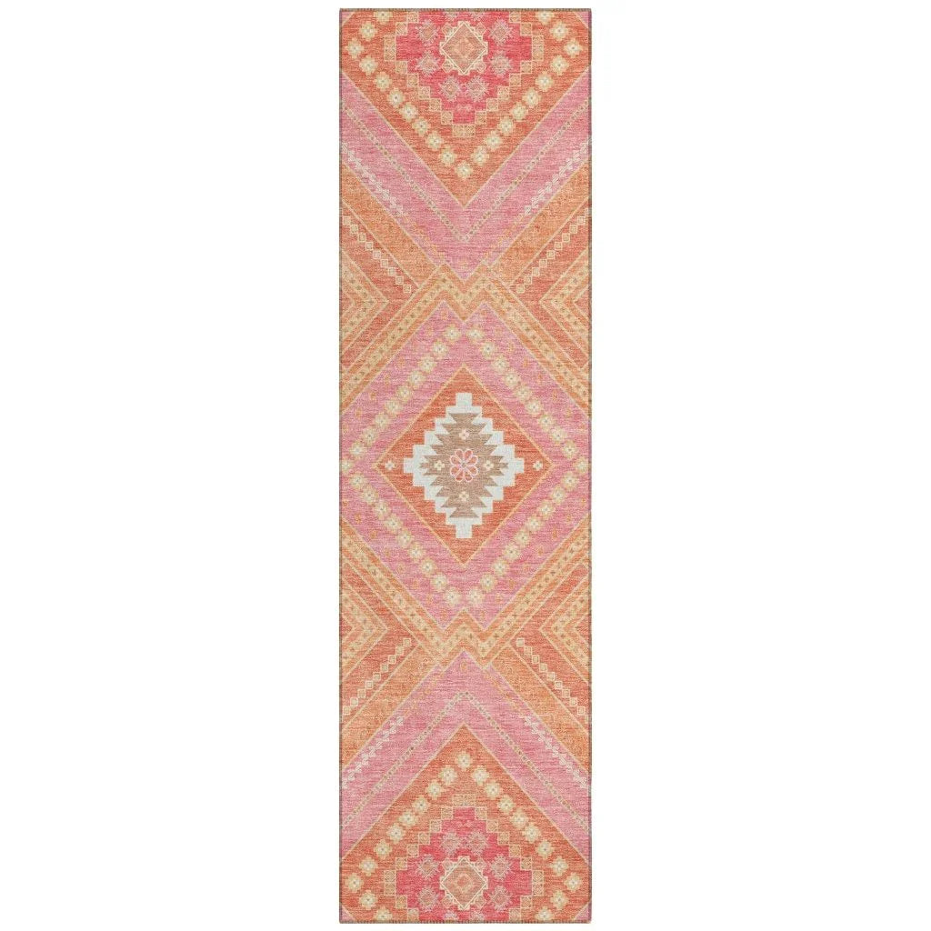 Solene Coral Washable Indoor-Outdoor Rug-Outdoor Rugs-LOOMLAN Rugs-2'3" x 7'6"-LOOMLAN