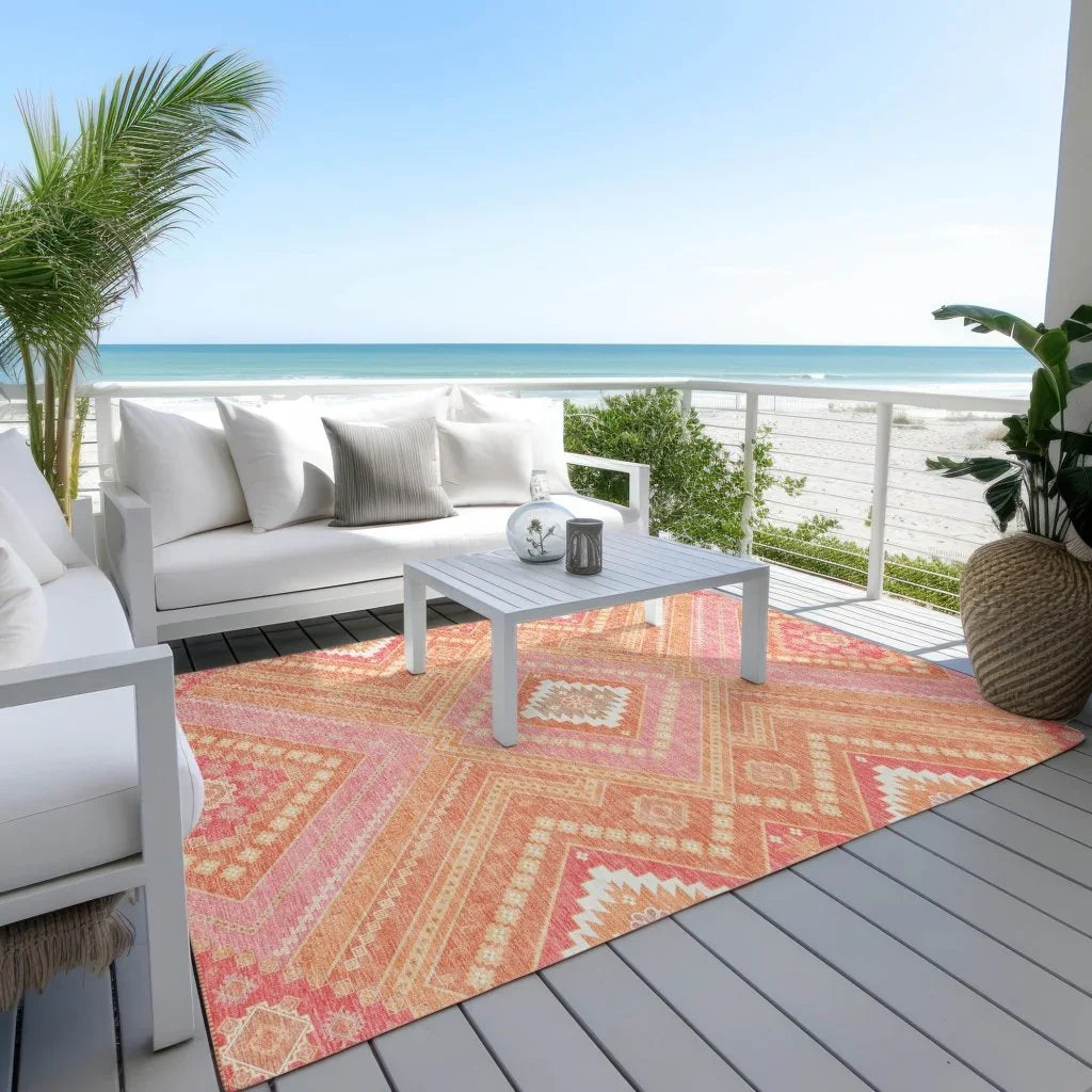 Solene Coral Washable Indoor-Outdoor Rug-Outdoor Rugs-LOOMLAN Rugs-LOOMLAN