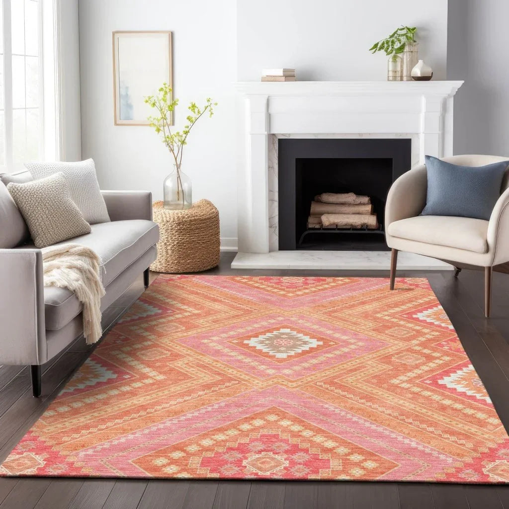Solene Coral Washable Indoor-Outdoor Rug-Outdoor Rugs-LOOMLAN Rugs-LOOMLAN