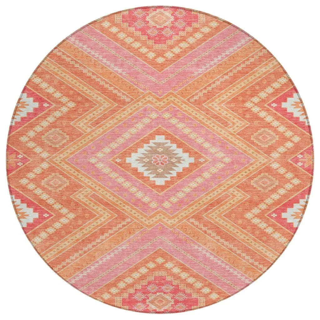 Solene Coral Washable Indoor-Outdoor Rug-Outdoor Rugs-LOOMLAN Rugs-8' x 8'-LOOMLAN