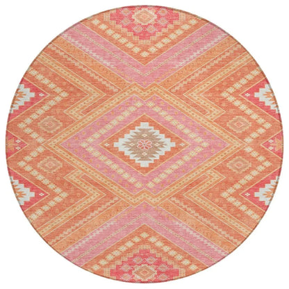 Solene Coral Washable Indoor-Outdoor Rug-Outdoor Rugs-LOOMLAN Rugs-8' x 8'-LOOMLAN