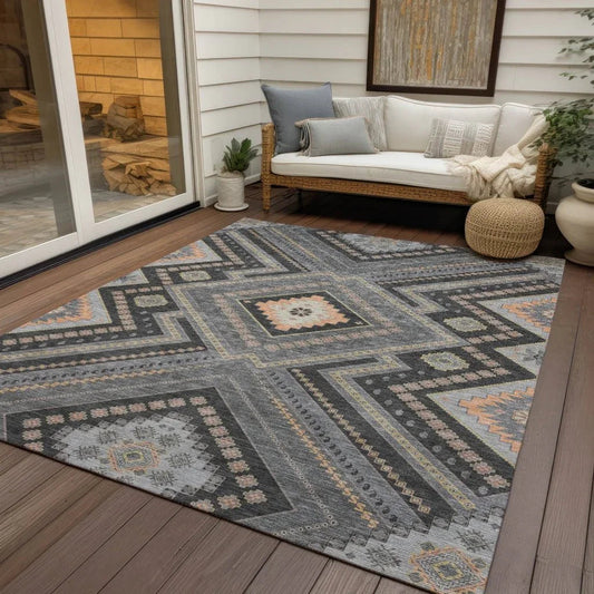 Solene Gray Washable Indoor-Outdoor Rug-Outdoor Rugs-LOOMLAN Rugs-LOOMLAN