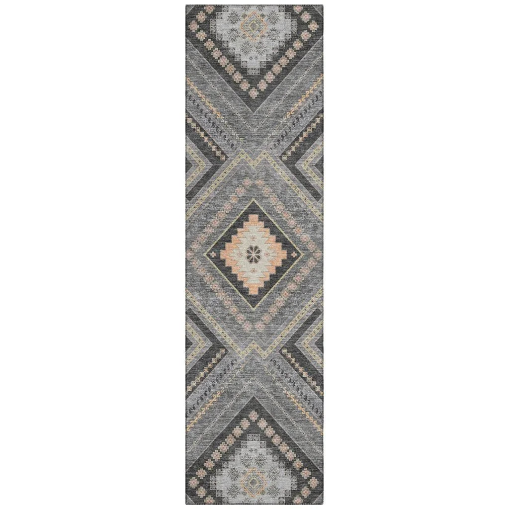 Solene Gray Washable Indoor-Outdoor Rug-Outdoor Rugs-LOOMLAN Rugs-2'3" x 7'6"-LOOMLAN