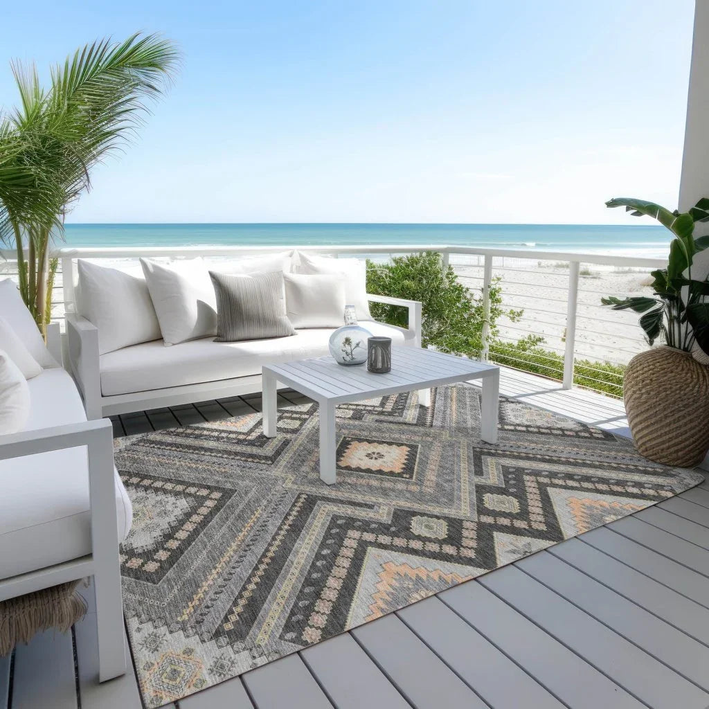 Solene Gray Washable Indoor-Outdoor Rug-Outdoor Rugs-LOOMLAN Rugs-LOOMLAN