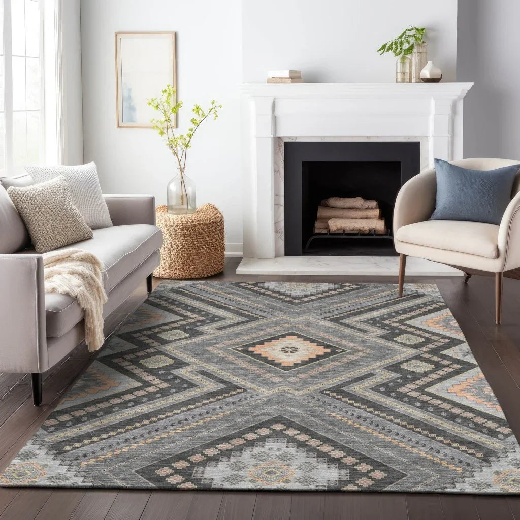 Solene Gray Washable Indoor-Outdoor Rug-Outdoor Rugs-LOOMLAN Rugs-LOOMLAN