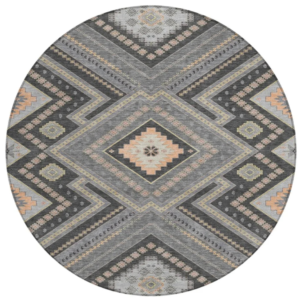 Solene Gray Washable Indoor-Outdoor Rug-Outdoor Rugs-LOOMLAN Rugs-8' x 8'-LOOMLAN