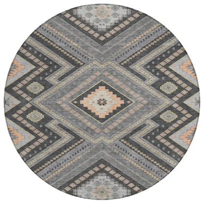 Solene Gray Washable Indoor-Outdoor Rug-Outdoor Rugs-LOOMLAN Rugs-8' x 8'-LOOMLAN