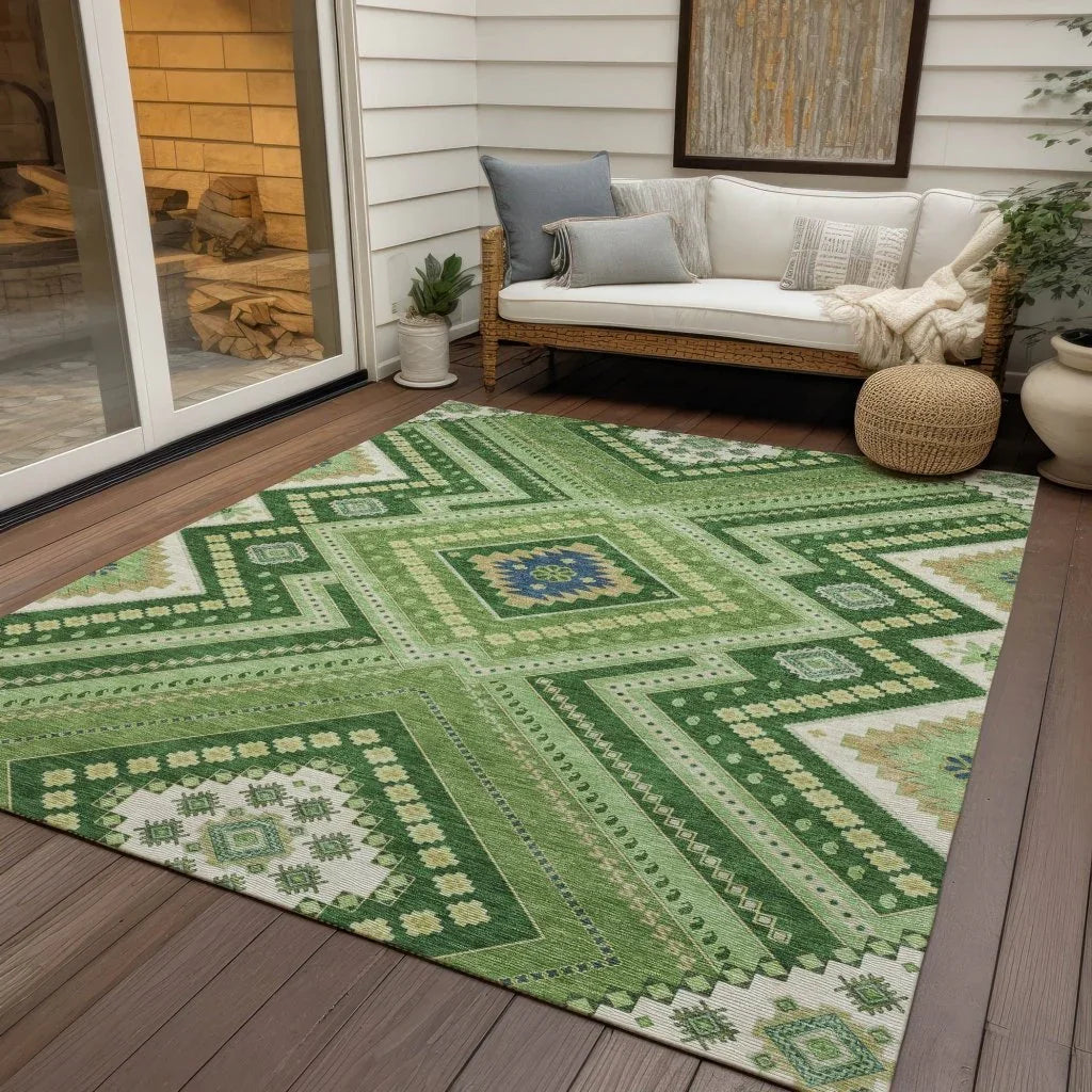 Solene Green Washable Indoor-Outdoor Rug-Outdoor Rugs-LOOMLAN Rugs-LOOMLAN