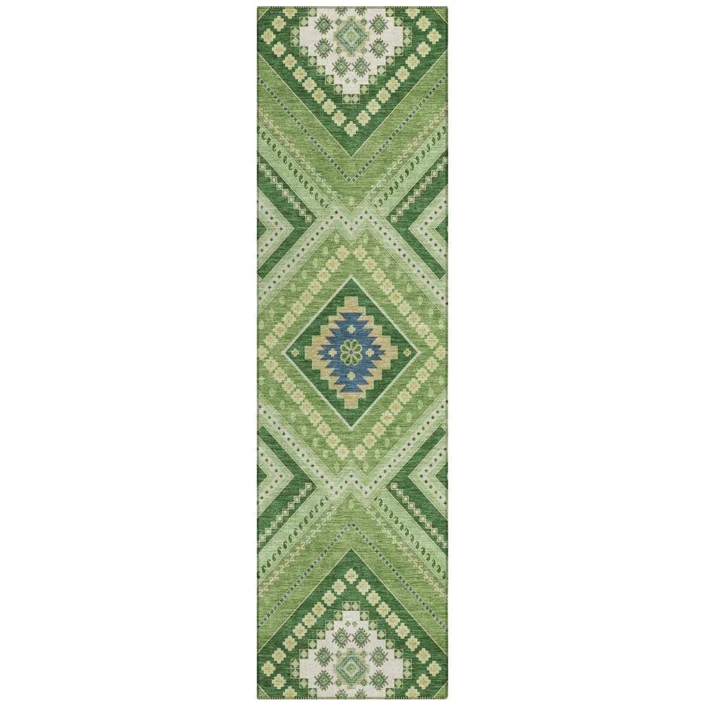 Solene Green Washable Indoor-Outdoor Rug-Outdoor Rugs-LOOMLAN Rugs-2'3" x 7'6"-LOOMLAN