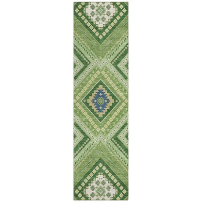 Solene Green Washable Indoor-Outdoor Rug-Outdoor Rugs-LOOMLAN Rugs-2'3" x 7'6"-LOOMLAN