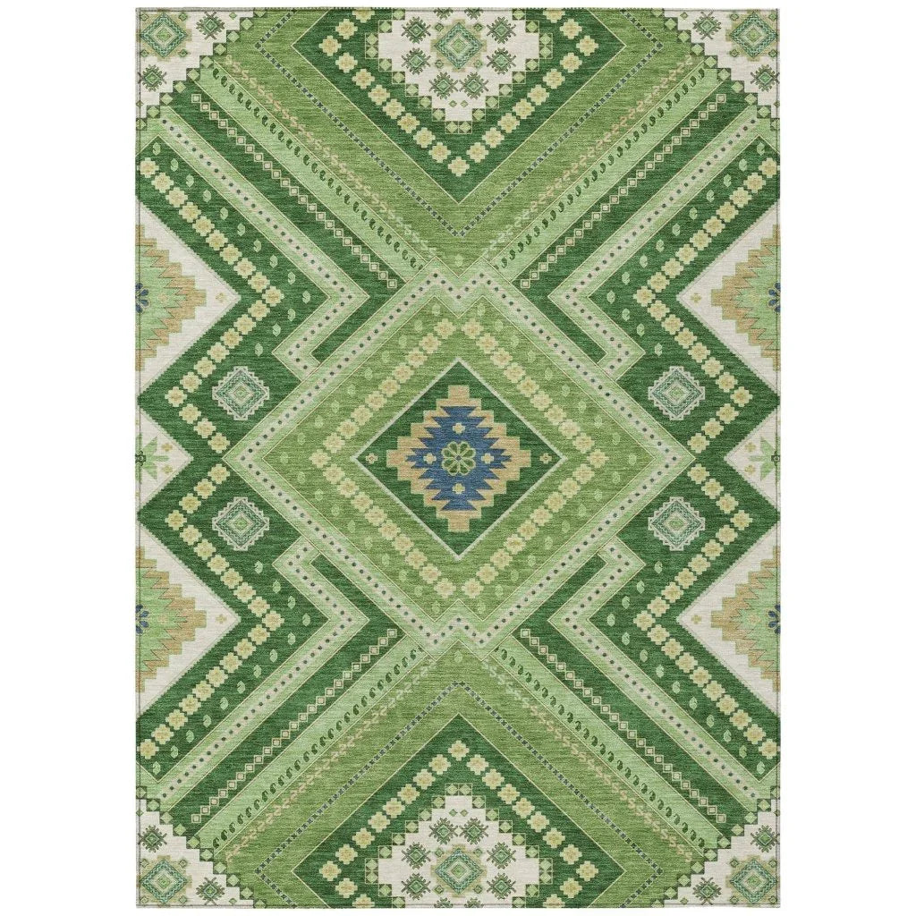 Solene Green Washable Indoor-Outdoor Rug-Outdoor Rugs-LOOMLAN Rugs-2'6" x 3'10"-LOOMLAN