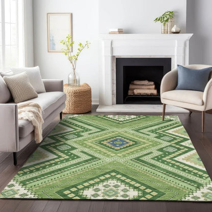 Solene Green Washable Indoor-Outdoor Rug-Outdoor Rugs-LOOMLAN Rugs-LOOMLAN