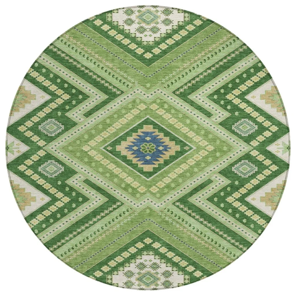 Solene Green Washable Indoor-Outdoor Rug-Outdoor Rugs-LOOMLAN Rugs-8' x 8'-LOOMLAN
