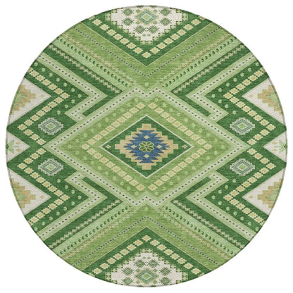 Solene Green Washable Indoor-Outdoor Rug-Outdoor Rugs-LOOMLAN Rugs-8' x 8'-LOOMLAN