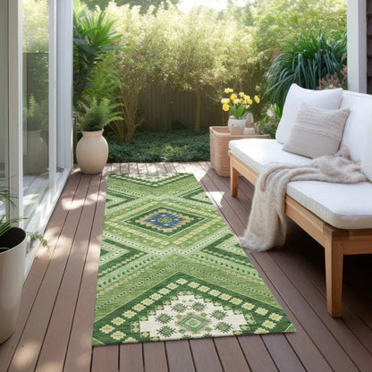 Solene Green Washable Indoor-Outdoor Rug-Outdoor Rugs-LOOMLAN Rugs-LOOMLAN