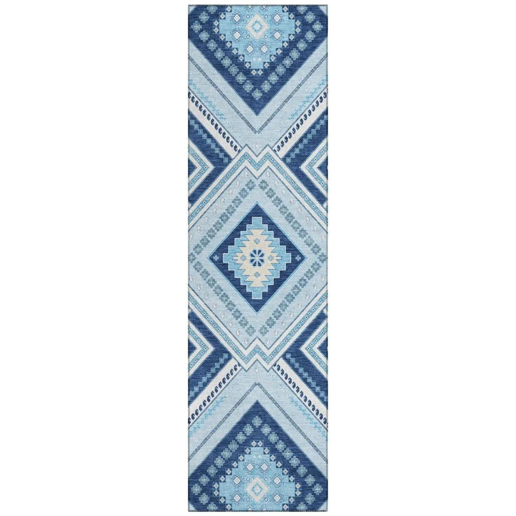 Solene Navy Washable Indoor-Outdoor Rug-Outdoor Rugs-LOOMLAN Rugs-2'3" x 7'6"-LOOMLAN