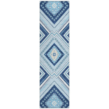 Solene Navy Washable Indoor-Outdoor Rug-Outdoor Rugs-LOOMLAN Rugs-2'3" x 7'6"-LOOMLAN