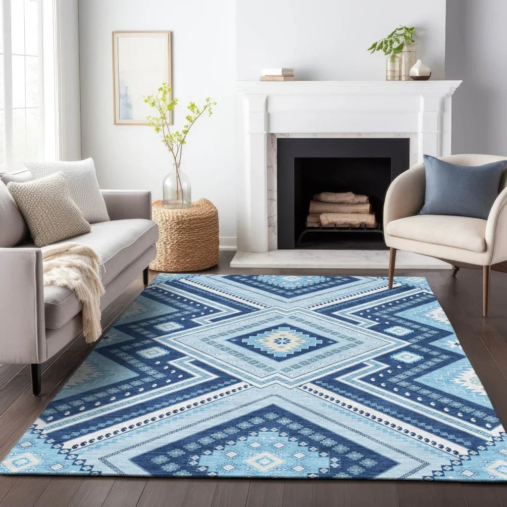 Solene Navy Washable Indoor-Outdoor Rug-Outdoor Rugs-LOOMLAN Rugs-LOOMLAN