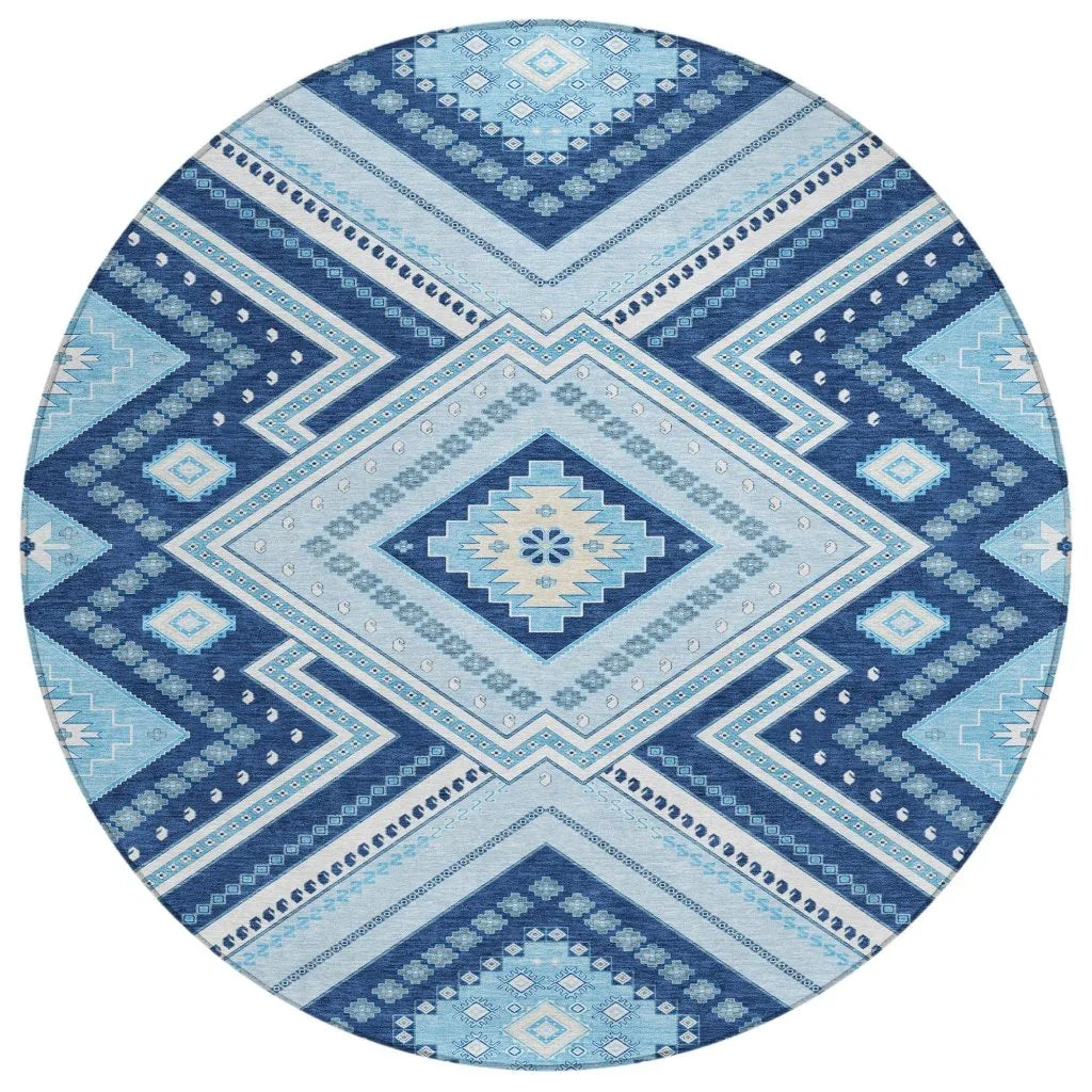 Solene Navy Washable Indoor-Outdoor Rug-Outdoor Rugs-LOOMLAN Rugs-8' x 8'-LOOMLAN
