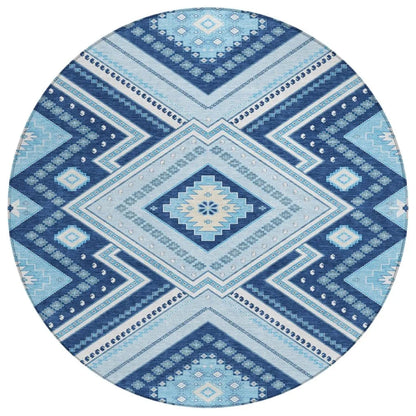 Solene Navy Washable Indoor-Outdoor Rug-Outdoor Rugs-LOOMLAN Rugs-8' x 8'-LOOMLAN