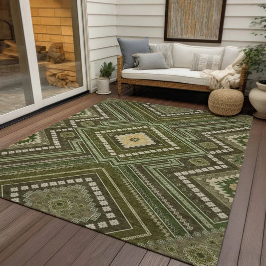 Solene Olive Washable Indoor-Outdoor Rug-Outdoor Rugs-LOOMLAN Rugs-LOOMLAN