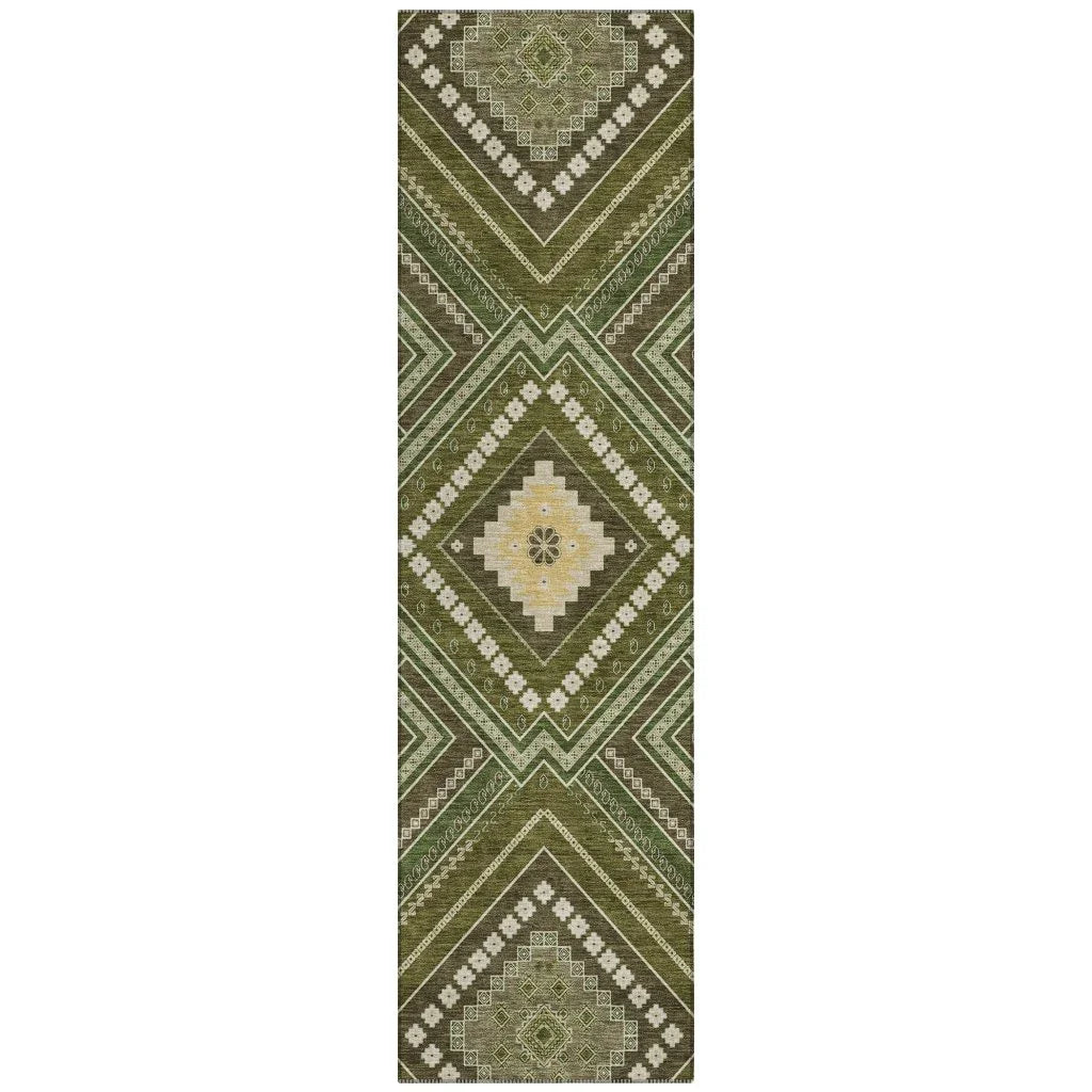 Solene Olive Washable Indoor-Outdoor Rug-Outdoor Rugs-LOOMLAN Rugs-2'3" x 7'6"-LOOMLAN