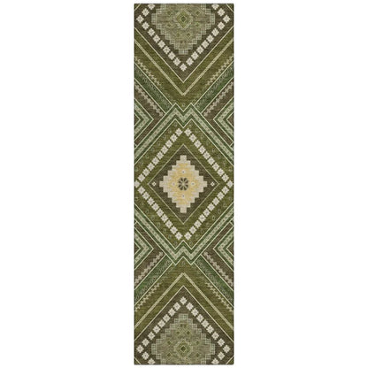 Solene Olive Washable Indoor-Outdoor Rug-Outdoor Rugs-LOOMLAN Rugs-2'3" x 7'6"-LOOMLAN