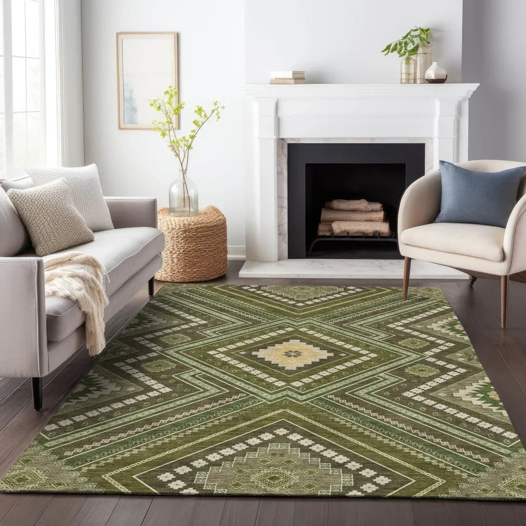 Solene Olive Washable Indoor-Outdoor Rug-Outdoor Rugs-LOOMLAN Rugs-LOOMLAN