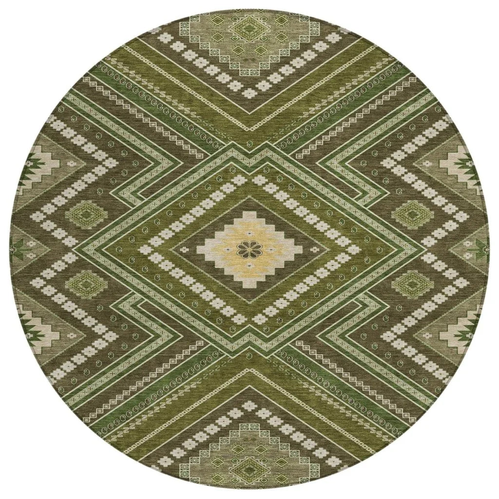 Solene Olive Washable Indoor-Outdoor Rug-Outdoor Rugs-LOOMLAN Rugs-8' x 8'-LOOMLAN