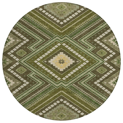 Solene Olive Washable Indoor-Outdoor Rug-Outdoor Rugs-LOOMLAN Rugs-8' x 8'-LOOMLAN