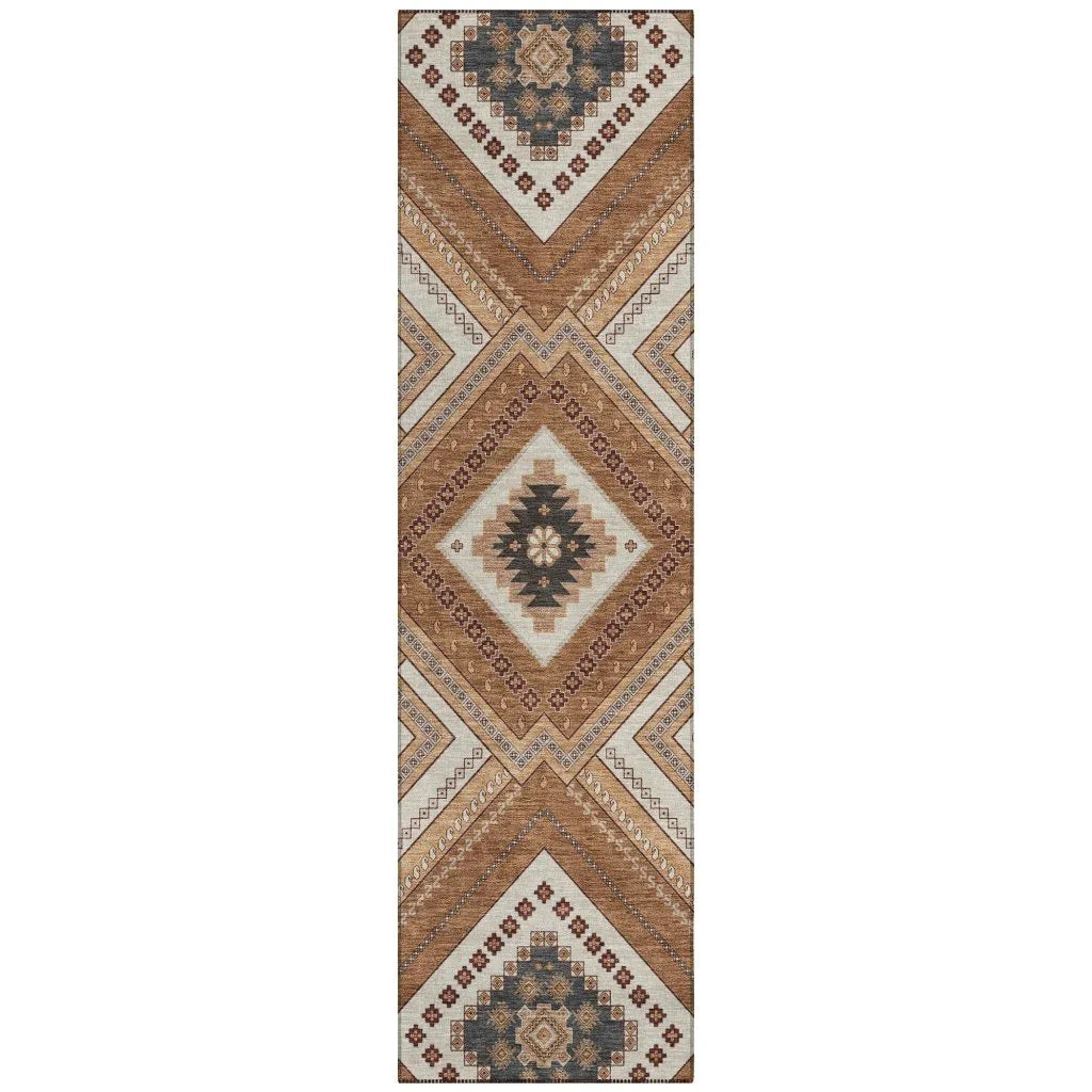 Solene Orange Washable Indoor-Outdoor Rug-Outdoor Rugs-LOOMLAN Rugs-2'3" x 7'6"-LOOMLAN