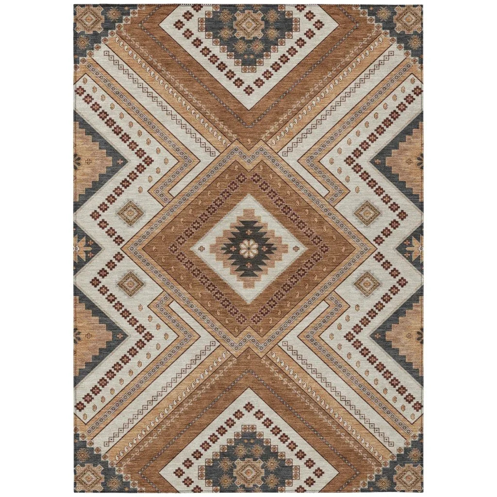 Solene Orange Washable Indoor-Outdoor Rug-Outdoor Rugs-LOOMLAN Rugs-2'6" x 3'10"-LOOMLAN