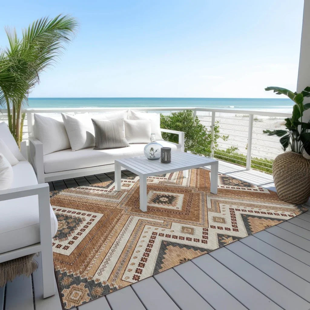 Solene Orange Washable Indoor-Outdoor Rug-Outdoor Rugs-LOOMLAN Rugs-LOOMLAN