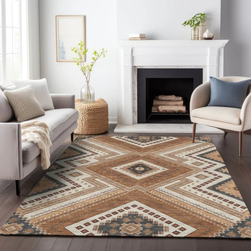 Solene Orange Washable Indoor-Outdoor Rug-Outdoor Rugs-LOOMLAN Rugs-LOOMLAN