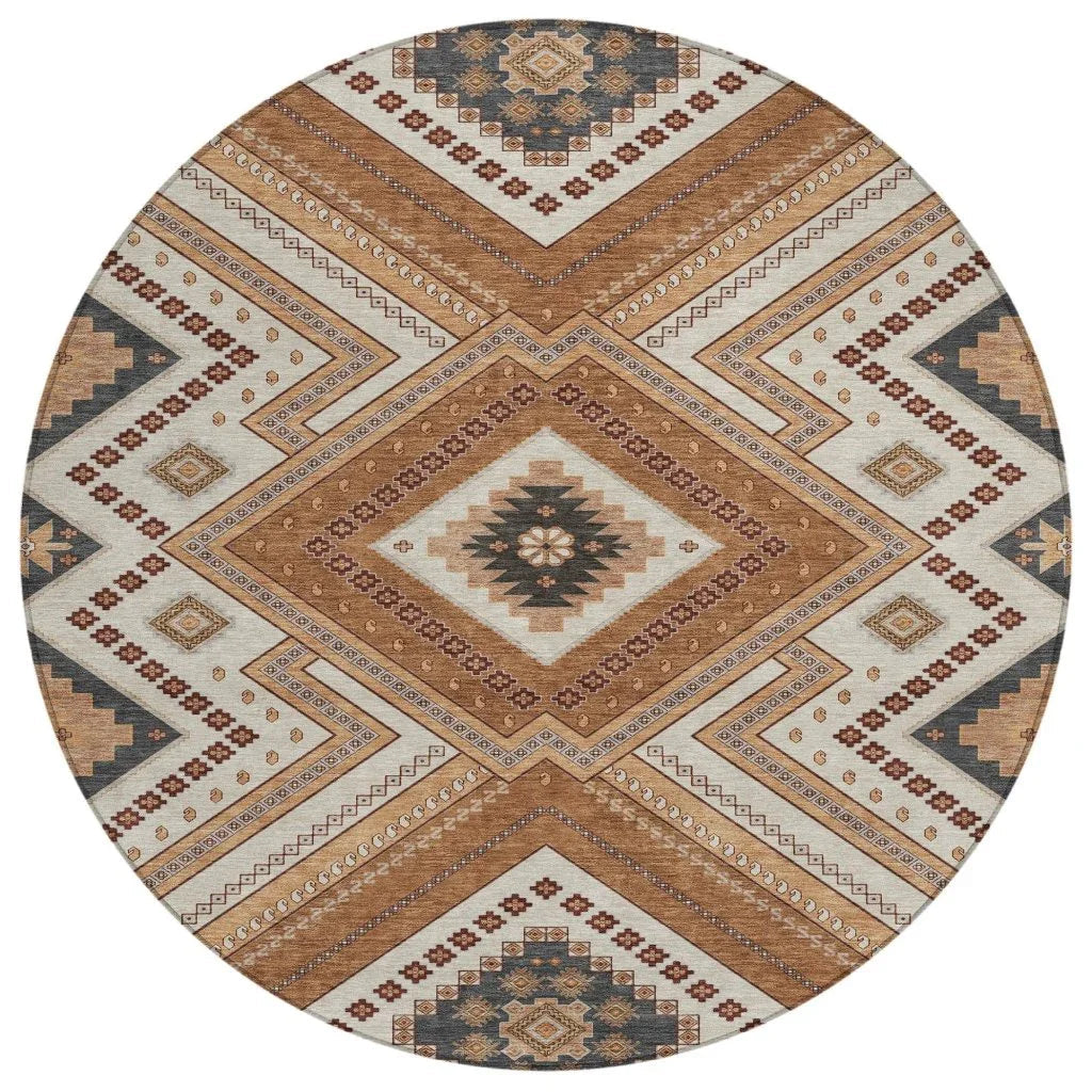 Solene Orange Washable Indoor-Outdoor Rug-Outdoor Rugs-LOOMLAN Rugs-8' x 8'-LOOMLAN